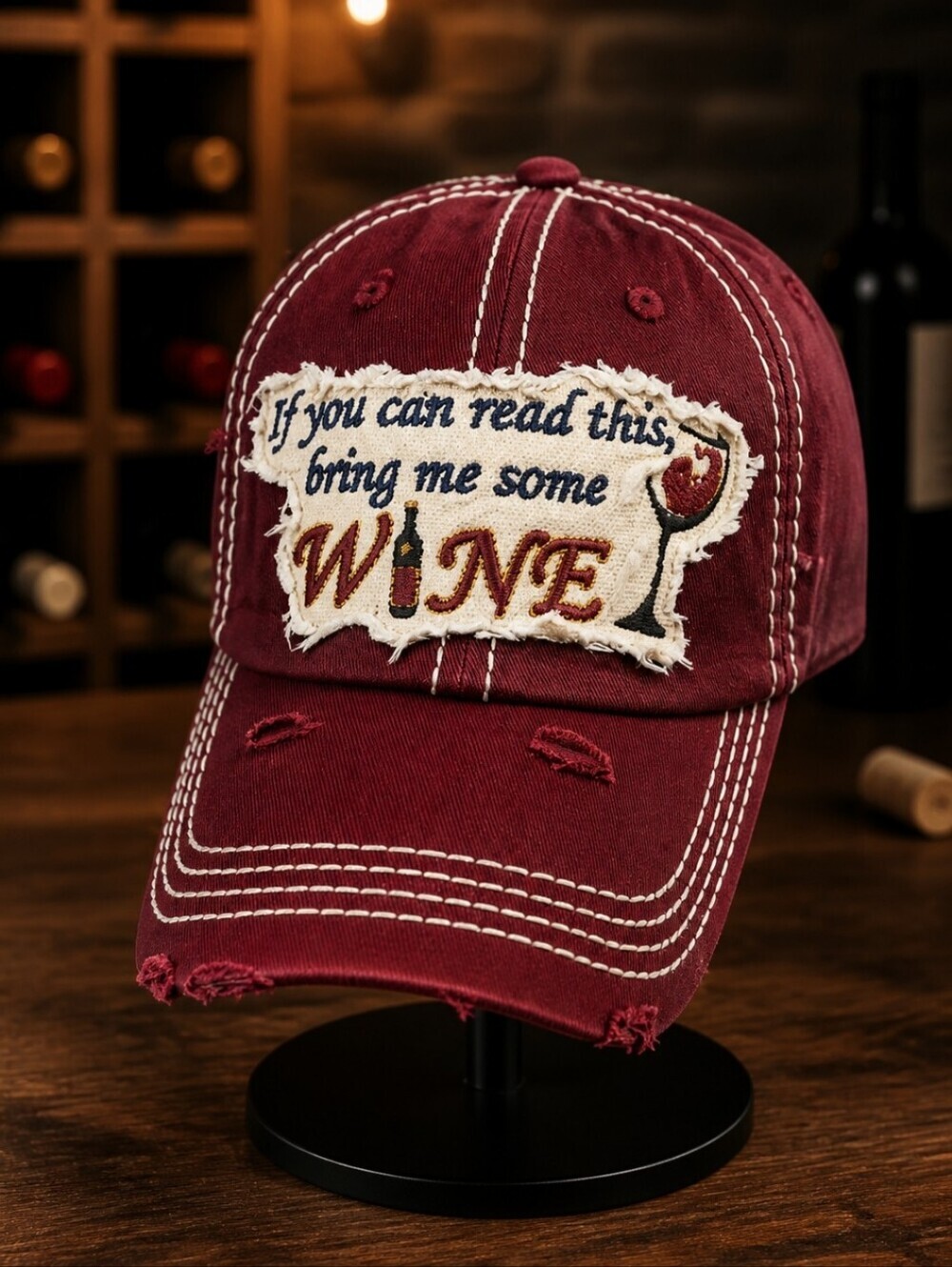 Embroidered Burgundy Wine Baseball Cap